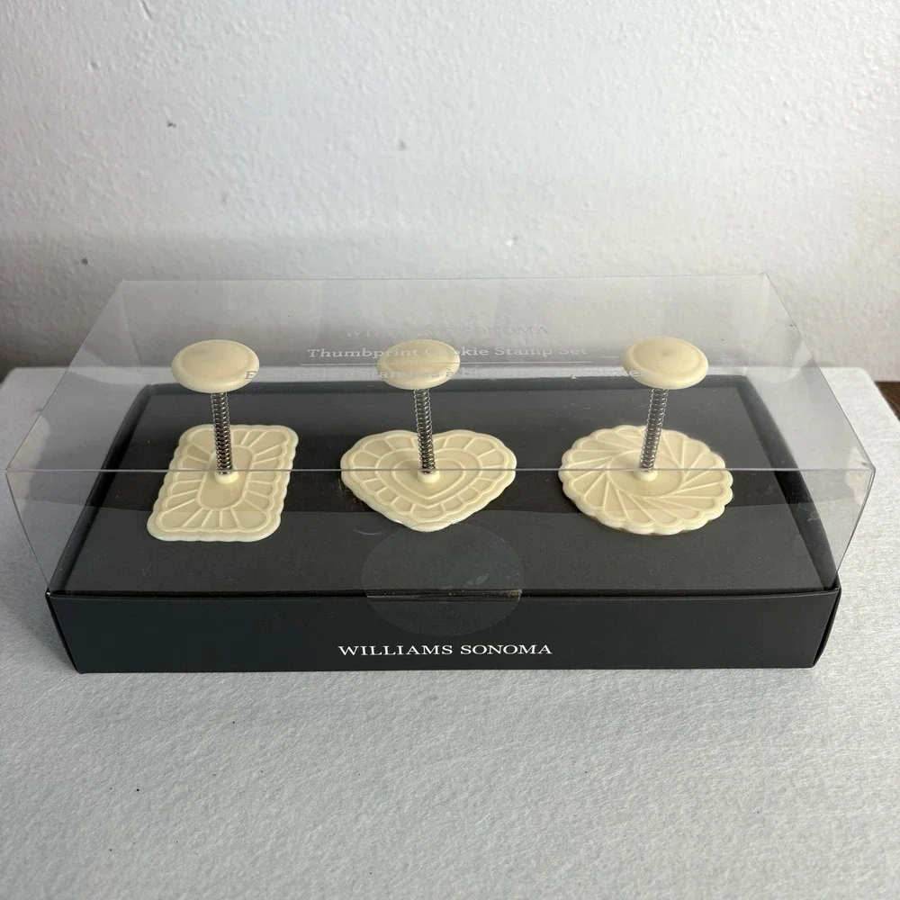 William Sonoma Thumbprint Cookie Stamp Set Of 3 Baking Christmas Holiday NEW